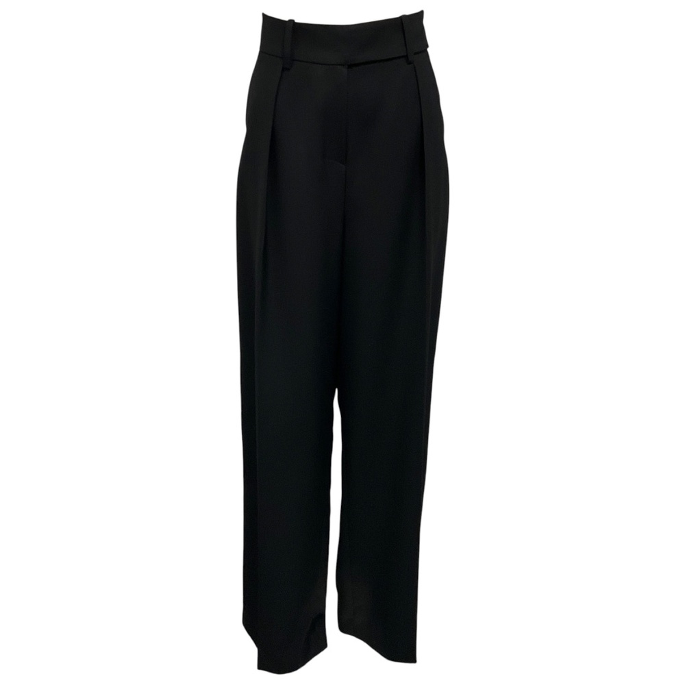 ALEXANDRE VAUTHIER BLACK SATIN TRIMMED WOOL CREPE TUXEDO STYLE PANTS